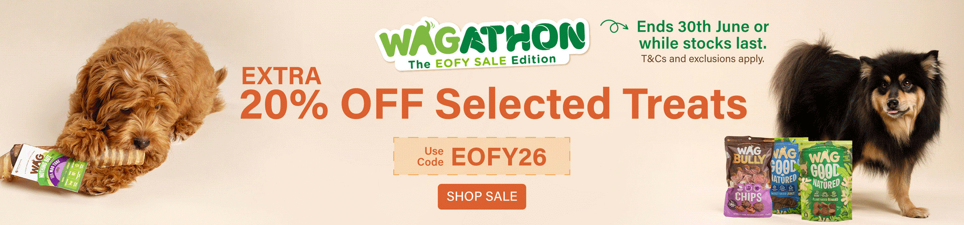 WAG EOFY Sale - Extra 20% OFF Selected Dog Treats
