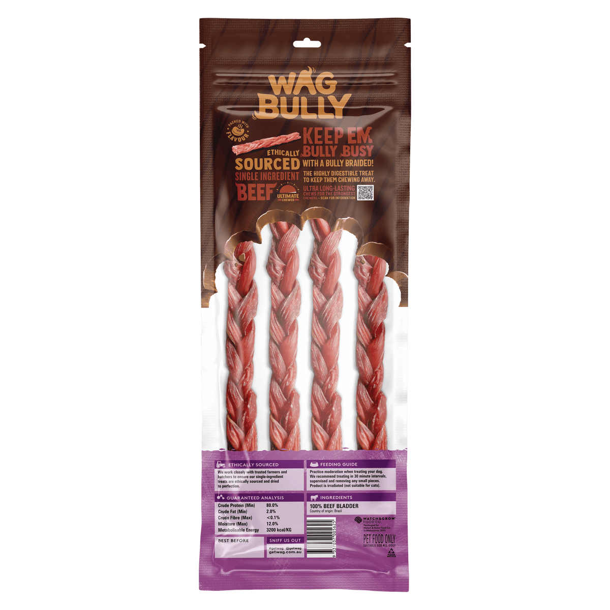 Buy Braided Bully Sticks 4 Pack for Dogs Online WAG Dog Treats