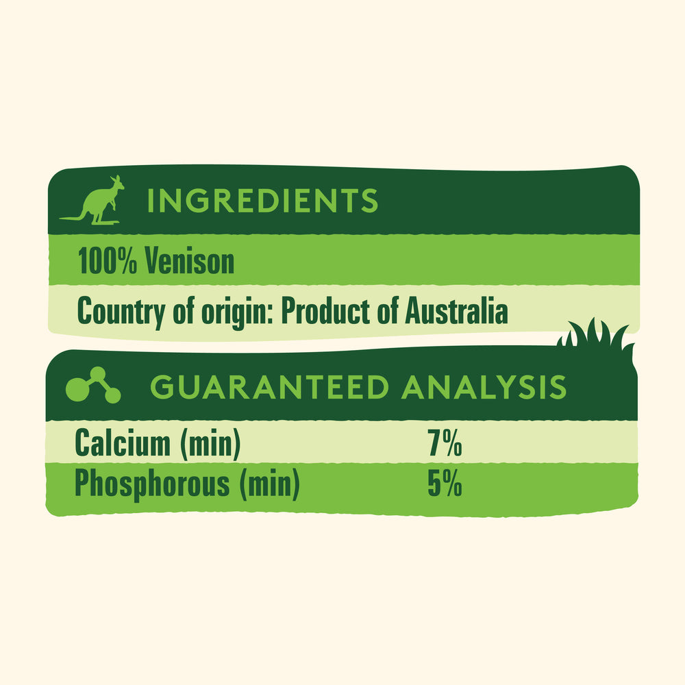 Venison ribs ingredients and guaranteed analysis.